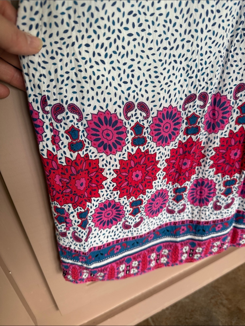 Boden Women’s White and Pink Floral Border Summer Dress (6) - Picture 5 of 8